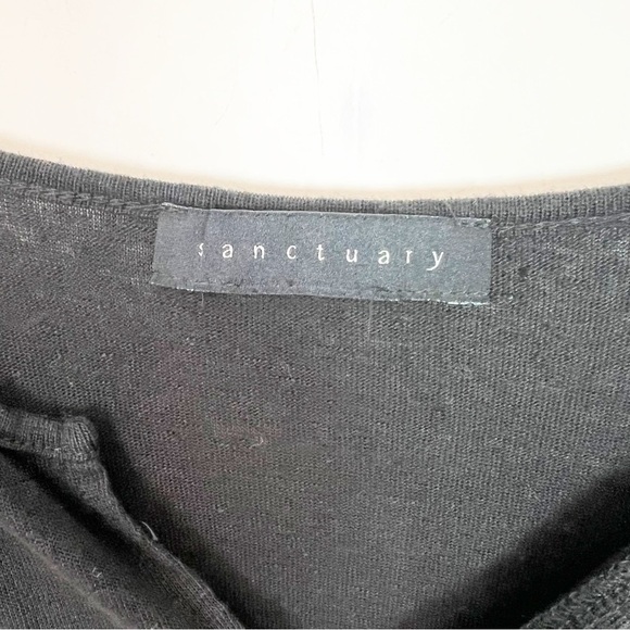 SANCTUARY BLACK SPLIT NECK CAP SLEEVE CONTRAST HEM T-SHIRT WOMENS SZ LARGE - Picture 5 of 6